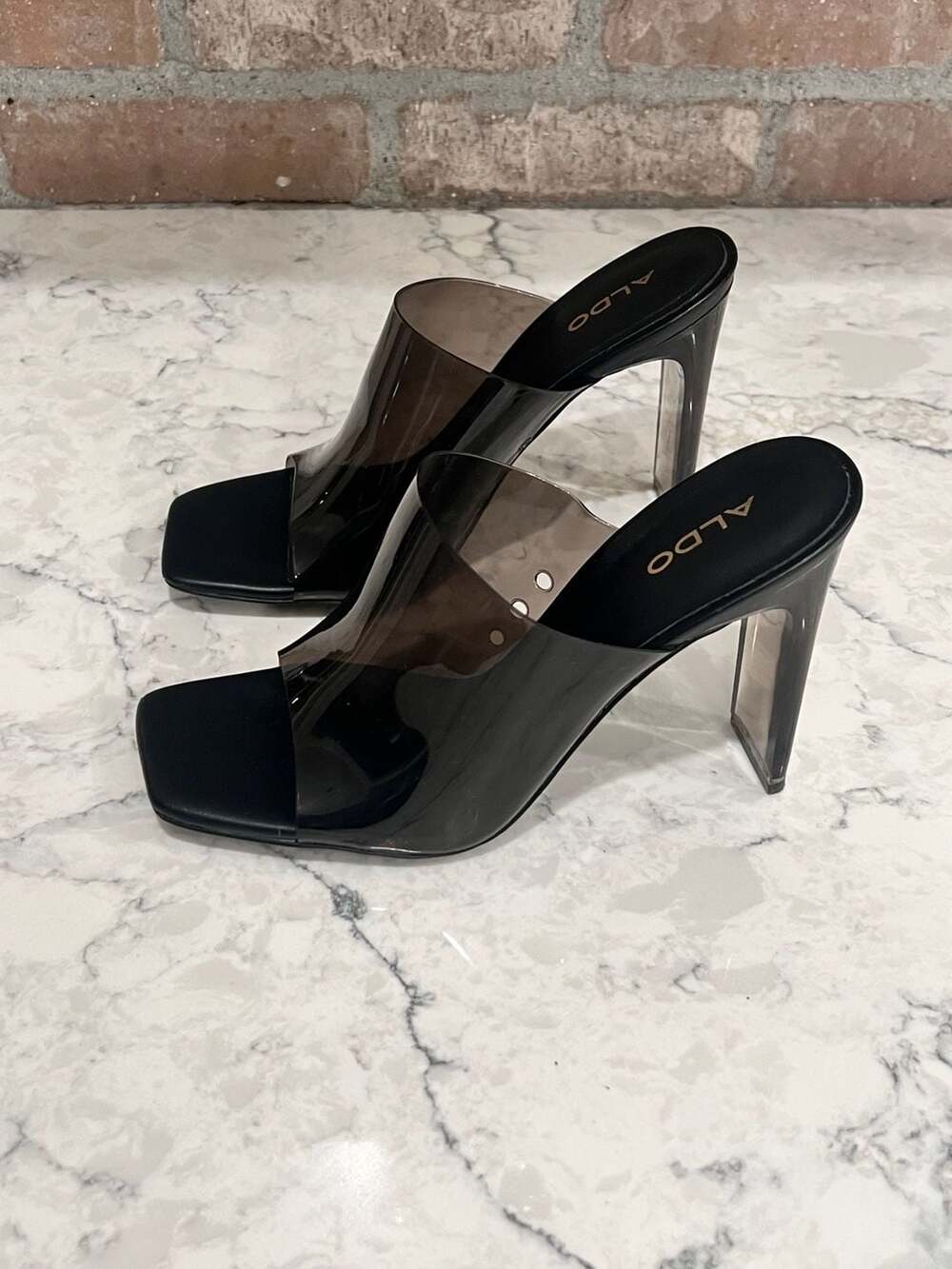 Aldo Aderra Size 7.5 Black Clear Mules